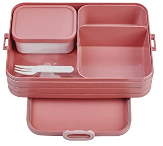 Mepal Bento Brotdose Large Take A Break - Brotdose mit Bento Box - Für 2 Sandwiches oder 4 Brotscheiben - Lunchbox für kleine Snacks & Reste - Brotdose Erwachsene Essenbox mit Fächern - Vivid mauve