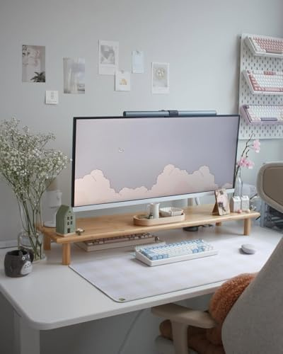 ROCDEER Dual-Monitorerhöhung mit verstellbarer Höhe für Laptop, Computer, Drucker, TV-Ständer bis zu 59 kg (Bamboo-natural)
