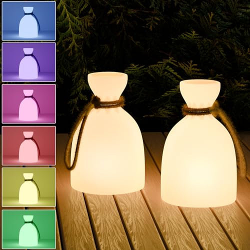 FUYO 2er Set LED Outdoor Lampe, Tragbare Kabellos Tischlampe Dimmbare LED Akku Tischleuchte mit Mehrfarbiges Wiederaufladbare Gartenlampe perfekt für Außen BBQ Garten Bar Terrasse