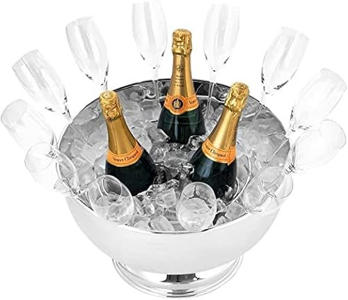 Aspect Smooth Stainless Steel Punch Serving Bowl Metal Champagne Cooler/Wine, Beer Cans/Drinks Ice Party Bucket - BBQs and Bars Cooling Bottles Ice Bowl for Home Bar Parties - 10Ltr