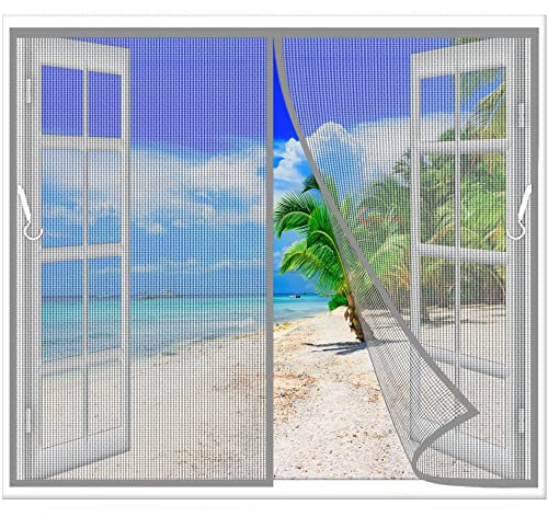 Mosquitera Ventanas Cortina Magnetica Grande con Imanes 125x160 cm para Ventanas Corredera Ventanas Aluminio Ventanas Madera, Evita Paso de Insectos Gris Z