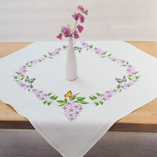 KAMACA Stickpackung Plattstich Stielstich Nadelmalerei vorgezeichnet Baumwolle komplettes Stickset mit Stickvorlage Stickerei-Kit zum Selbersticken Erwachsene (Flieder Traum MD 80x80 cm)