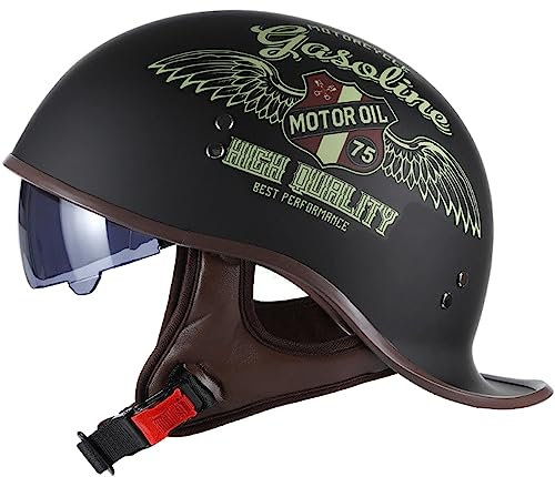 Casco Retrò Moto, Caschi Aperto, Casco Moto, Caschi Cromwell con Visiera UV Occhiali, Omologato ECE Classic Jet Scooter Caschi Scodella Motorino Portatile Mezzo Casco Uomini Donne, Nero-XL(59~60cm)