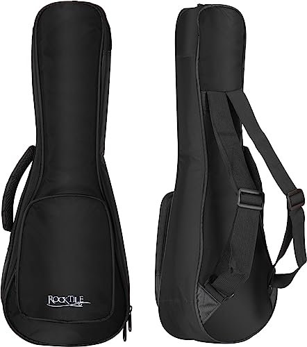 Rocktile Tasche für Sopran-Ukulele Schwarz - Gigbag für Sopran-Ukulele - Maximale Innenmaße (LxBxH): 56 x 19 x 7,5 cm - 1 cm dicke Polsterung - Gepolsterte Außentasche für Zubehör - Schwarz