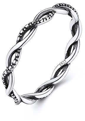 FOCALOOK Silber Ringe Damen Wellen Ring Ringe Ineinander Größe 49mm Stimmungsring Trauringe Verlobungsring Silberschmuck für Hochzeit