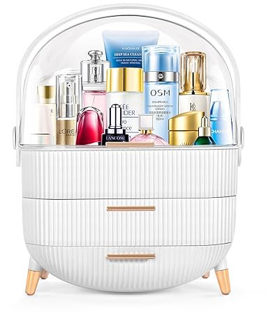 Makeup organizer for vanity Skincare Organizer for Bathroom Countertop Vanity, Cosmetic display case product jewelry storage box. (White)