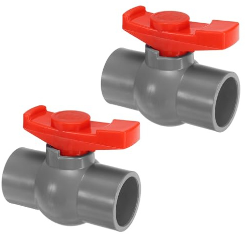 PATIKIL 2er-Pack 40mm ID Kugelhahn PVC Steckdosen-Kugelhahn Grau/Rot | mit leicht drehbarem Griff, zur Wasserflusskontrolle