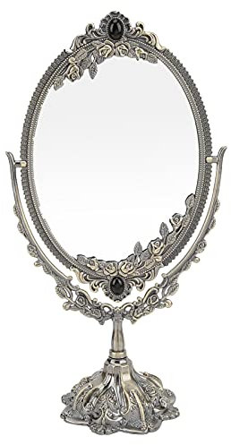 NLDGR Vintage-Schminkspiegel, Metall-Tischplatte, Antiker Dekorativer Schminkspiegel mit Ständer, Antiker Geprägter Arbeitsplatten-Schminkspiegel, Retro-Oval-Kosmetik-Dekorspiegel für(Bronze Tuba)
