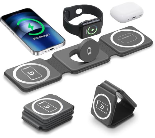 3 in 1 Ladestation für Apple Watch und iPhone, Faltbare iPhone-Ladestation Induktive Ladestatio Kompatibel mit iPhone 15 14 13 12 Serie, Apple Watch Ultra 9/8/7/6/5/4/3/2/SE/AirPods 2/3/Pro-Schwarz