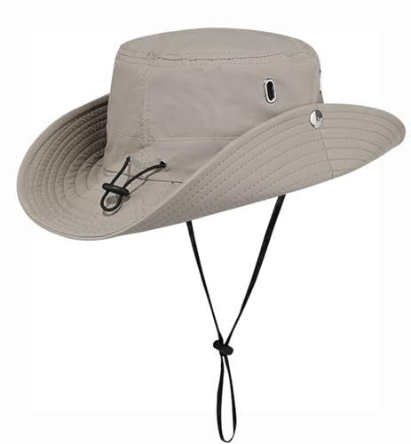 Rayson Chapeau de Soleil Homme Femme d'été Bob à Large Bord Extérieur avec Ficelle Réglable Anti UV pour Pêche et Randonnée (Gris)