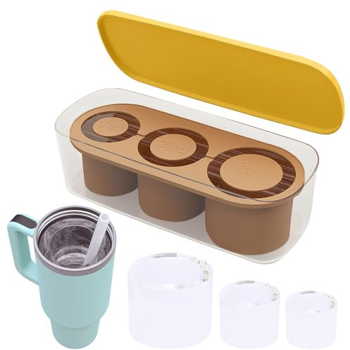 HENGBIRD Molde de silicona para cubitos de hielo Stanley, 3 cilindros huecos bandejas de cubitos de hielo,bandeja para cubitos de hielo con tapa para 20 30 40 oz accesorios, sin BPA (marrón)