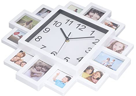 SEAFRONT 12 Multi-Foto-Wanduhren, Fotorahmen-Wanduhr, DIY-Rahmenuhr 15,35 Zoll Weiße Fotorahmen-Wanduhr DIY Multi-Foto-personalisierte Uhr für Heimdekoration
