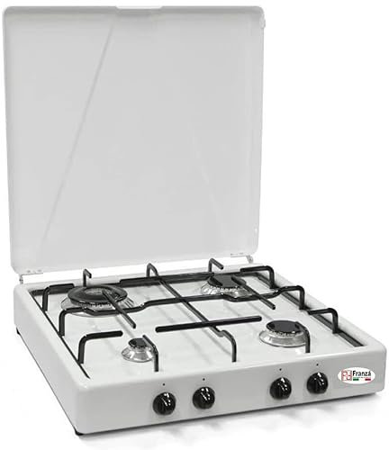 Fornello 4 fuochi a gas Metano smaltato bianco da appoggio per uso esterno con bruciatore doppia fiamma Made in Italy - 542/GP/C/MT