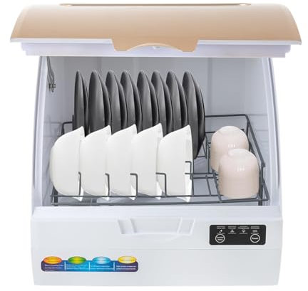 ANGDI Table Top Dishwasher, 800W Portable Countertop Dishwasher with 3 Cleaning Modes, 360° Deep Cleaning, LED Display, 70°C Hot Air Drying, Compact Dishwashers for RVs, Kitchens, Apartments