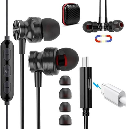 Cuffie USB C per Galaxy A16 S25 S24 FE A35 A55 A54 A34,Cuffie Type C di Ascolto e Ricarica 2 in 1,Magnetico Hi-Fi Stereo Auricolari USB C con Filo per iPhone 16 15 Pro Max Pixel 9 8a OnePlus 13 12R 11