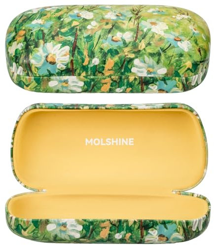 molshine Custodia rigida per occhiali da sole, classica grande custodia per occhiali da sole, occhiali da vista con panno di pulizia, Margherita gialla, L