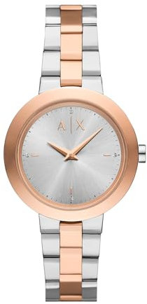 Armani Exchange Watch for Women, Quartz Movement and 36mm Case Size with Stainless Steel, Leather or Silicone Strap Silber und Roségoldtöne,36MM