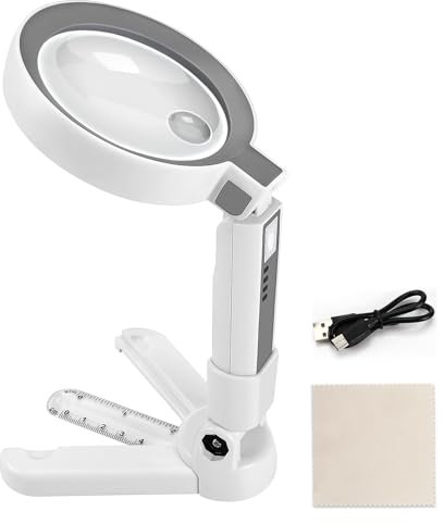 Loupe de Lecture,5X 11X Loupe LED,Loupe Lumineuse Grossissante sur Pied,Loupe Grossissante avec 18 LED et Support, Bijoux, Seniors, Malvoyant, Observation et Travaux Manuels