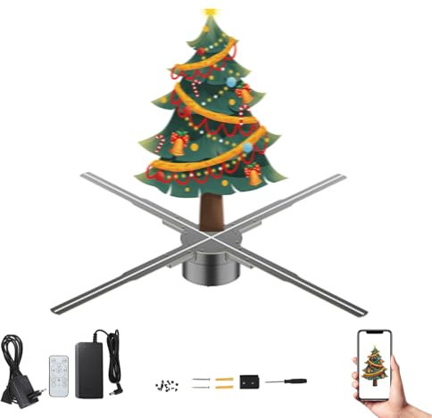Plyisty Ventilador de Holograma 3D, Ventilador Holográfico de 22 Pulgadas con Aplicación WiFi, Pantalla Publicitaria de Holograma HD 678 LED 2000x1356, 700 Cajas de Video y (Enchufe