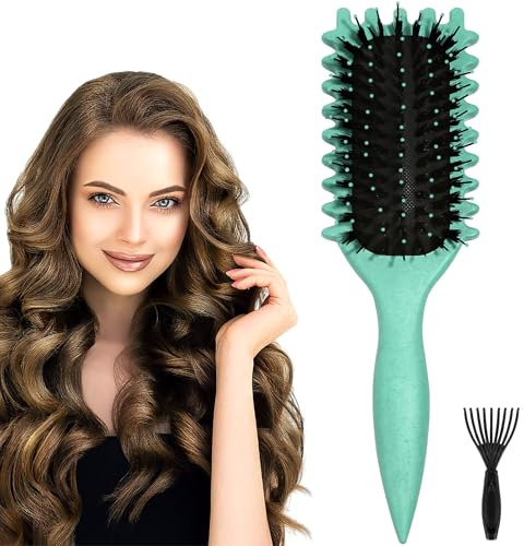 Sularpek Curly Hair Brush, Curl Defining Brush, Shaping Curls Boar Bristle Styling Hairbrushes for Women and Men (Green)