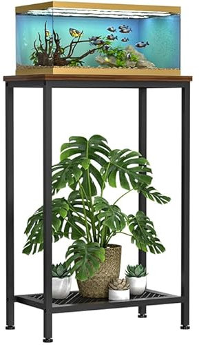 VANVERB Aquarium-Ständer, 2-stöckig, kleiner Aquariumständer, Metall, Reptilienzüchter, Schildkröten-Terrarium, Pflanzenständer für Heimbüro, Belastung 159 kg, 53 cm L x 30 cm B x 81,5 cm H, Schwarz