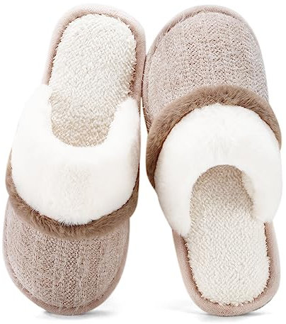 GOEWY Chaussons Femme - Pantoufles Doudou Confort Extrême - Semelle Mémoire de Forme Antidérapante - Intérieur/Extérieur - Cadeau Pour Maman Petite Amie Dames Taille 38 39 Beige