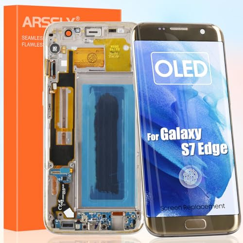 OLED-Bildschirm für Samsung Galaxy S7 Edge LCD Bildschirm für Galaxy S7 Edge G935F LCD Display Touchscreen Assembly mit Reparatur-Set (Gold mit Rahmen, 5,5 Zoll)