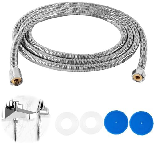 Duschschlauch Edelstahl 3m, Flexibler Edelstahl Duschschlauch, Universal Verdrehschutz Duschkopf Schlauch mit 2 Wassersparer Durchflussbegrenzer, Dank 1/2 Standard Anschluss