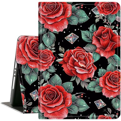 for Kindle Fire 7 Tablet 12th Generation 2022 Release Case, Slim Cover Case with Auto-Wake/Sleep for Kindle Fire 7 2022,Red Rose Diamond