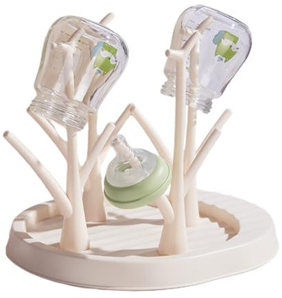 Qkbuza Beige Supports De Séchage De Bouteilles Amovible PP Sèche Biberon Bébé Séchoir Bouteille Support De Séchage De Biberon pour Biberon,Couverts,Tétines Gobelets 26x22x23 Cm