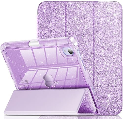 INFILAND Custodia per iPad Mini 7a (A17 Pro)/6a generazione 2024/2021, custodia per iPad Mini 6/7 da 8,3 pollici, custodia protettiva glitterata con retro trasparente scintillante, portapenne per