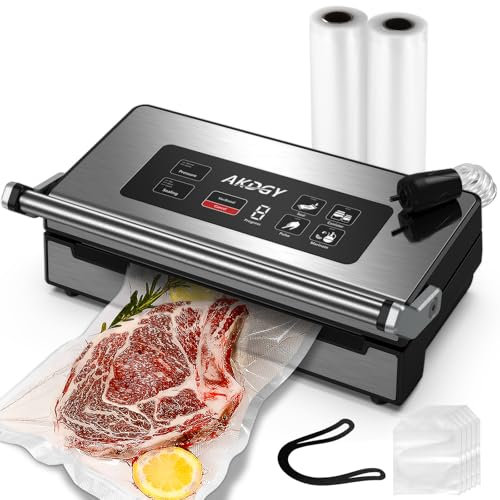 95Kpa Vacuum Sealer Machine，Upgraded Commercial Food Vacuum Sealer, 14-in-1 Functions & Double Heat Seal, Stainless Steel, Large Icons,130W Dual Pumps(25L/Min Suction), Widened Easy-Lock Handle