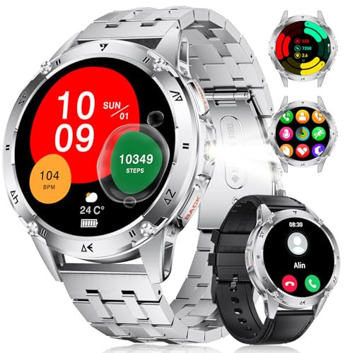 FOXBOX Smartwatch Uomo,1.43''AMOLED Batteria 530mah Impermeabile IP68 100 Modalità Sportive,Chiamata Bluetooth Calorie Frequenza Cardiaca Pressione Sonno per Android ios Argentato