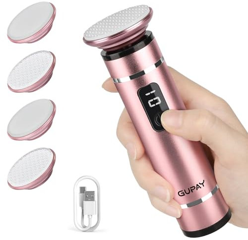 GUPAY Electric Foot File Hard Skin Remover Cordless, Professional Electric Callus Remover with 4 Nano Glass Grinding Heads Pedicure Tools Foot Sander for Feet Dead Skin Cracked Heels