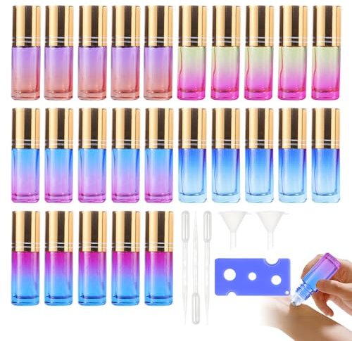 SUNOYA 25 Stück Roll-on flessen voor etherische oliën, 5ml, leeg roll-on fles, mit Trichter, Öffner, mit Edelstahl Roller Bällen, für Öle, Duftstoff, Kosmetika, Massagen