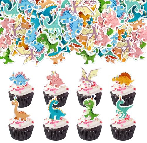 Blumomon 40Pcs Edible Dinosaur Cupcake Toppers Edible Dinosaur Happy Birthday Cupcake Decoration Dinosaur Theme Birthday Cake Decorations Boy Girl Babyshower Dinosaur Theme Birthday Party Decoration