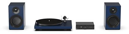 Pro-Ject Colourful Audio System E, True Analog HiFi Stereo System, All-In-One Hi-Fi Set including Debut E Turntable, Stereo Box E Integrated Amplifier, and Speaker Box 5E Carbon (Satin Steel Blue)