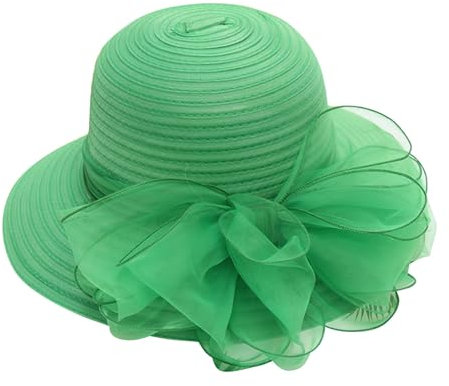Generisch Femmes Église Casquette Large Bord Chapeau de Soleil pour Mariage Chapeau de Paille Hommes 60 cm, vert, taille unique