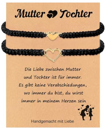 Tirdkid Mutter-Tochter-Armband – Premium rote Schnüre Armbänder für Mutter und Tochter, ideal als Muttertagsgeschenk und Glücksarmband mit vergoldeten Herzanhängern