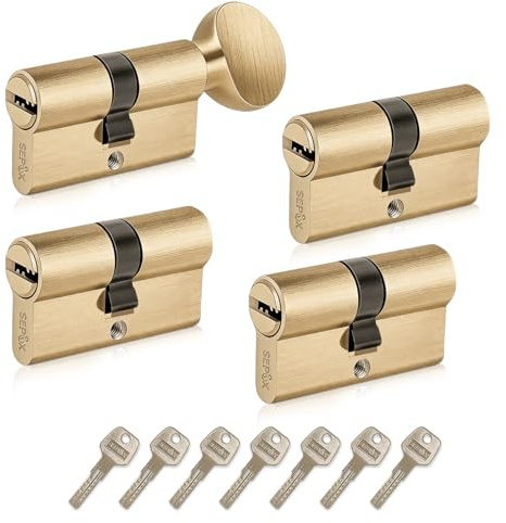 SEPOX® Keyed Alike Euro Cylinder 60mm 30/30 3 Double 1 Thumb Turn Cylinders | For UPVC, Keyed Alike Set, One Key Fits All&Most Applications, for Home, Apartment & Office Doors, Easy to Use, Brass Finish