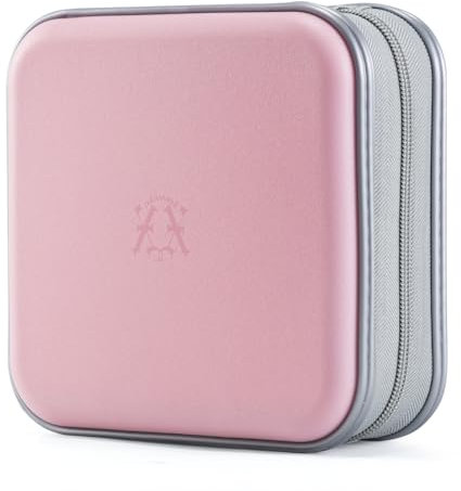 alavisxf xx Custodia per CD, 48 capacità, in plastica rigida, portatile, da viaggio, custodia protettiva per DVD, custodia protettiva con cerniera, custodia per CD da auto (rosa chiaro, capacità 48)