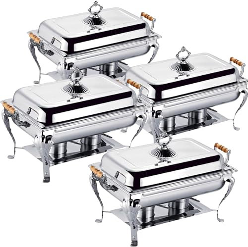 Mixtric Scaldavivande in Acciaio Inox con Coperchio, Kit Scaldavivande in Acciaio Inox, Scaldavivande per Scaldavivande, per Hotel, Buffet, Ristoranti,Argento