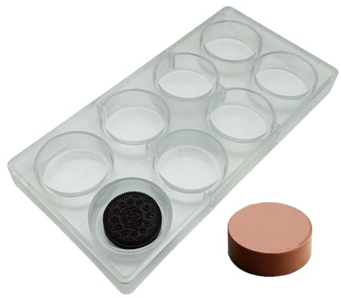 Goldbaking Polycarbonate DIY Tool For Chocolate Covered Oreo Molds Making Round Cookie Chocolates Mould, 8 Cavity Clear Plastic Cylinder Candy Making Mold Compatible with Oreos