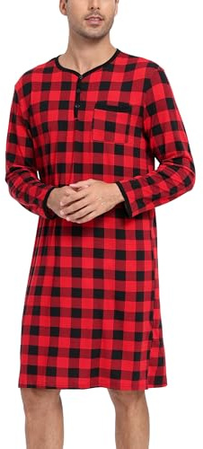 Chemise de Nuit Homme Pyjama Manches Longues Manches Courtes Hauts de Pyjama Homme Tee-Shirt Long Col Rond avec Boutons Vêtements d'Intérieur T-Shirt Grande Taille Douce Confortable