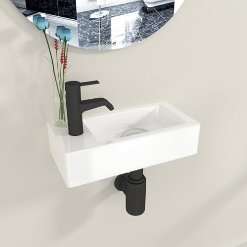Plumbsys Bathroom Wall Hung Sink Ceramic Small Cloakroom Wash Basin Sink Left Hand