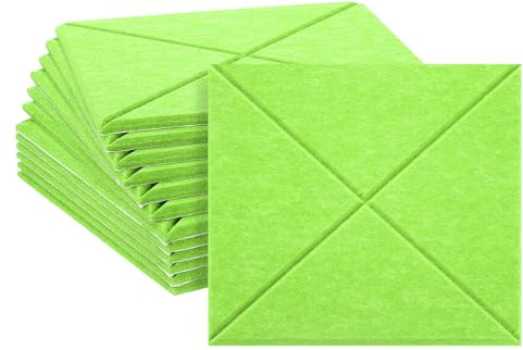 QUARKZMAN 12 Stück Quadratisch Akustikplatten Selbstklebend 30,48x0,99cm Dick Gute Dichte Schalldämmung Akustikpaneele Wandpaneele für Büro Tonstudio Wand Decken Grün
