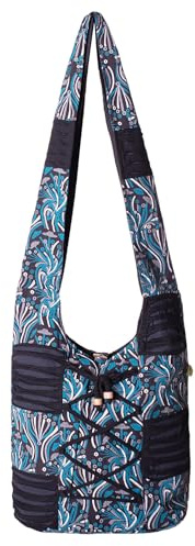 Vishes Schultertasche Baumwolle Stofftasche mit Kreuzschnürung schwarz