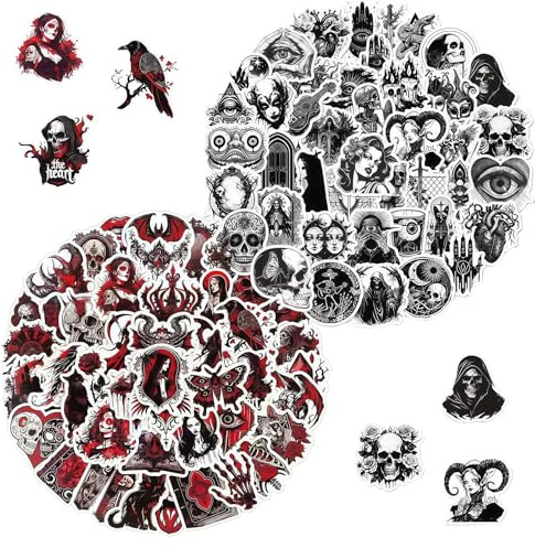 Bubaxuce 100 Stück Dunkle Gothic Aufkleber Pack, Goth Schädel Aufkleber für Wasserflasche Laptop Gepäck Skateboard Planer Scrapbooking, Horror Aufkleber für Jugendliche