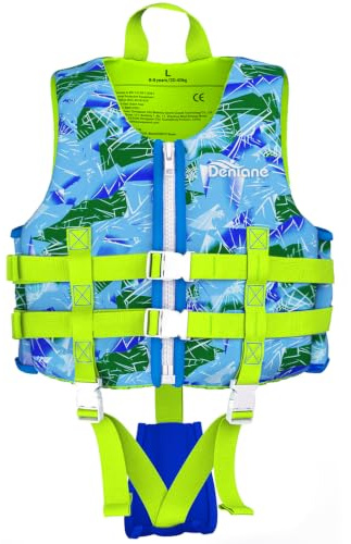 Swim Vest for Kids, 6-9 Years Toddler Swimming Float Vest, Children Training Buoyancy Aid with Collar Handle Safety Reinforced with Adjustable Safety Strap for Girls Boys - BLUE/L (66-88 lb)