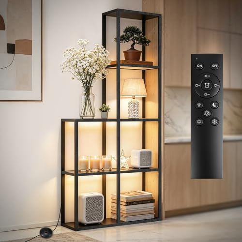 Glas Vitrine mit LED Beleuchtung, Bücherregal Glasvitrine mit Glasregal | Glas Vitrinenschrank Sammlervitrine mit Einstellbarer Farbtemperatur und Helligkeit für Wohnzimmer, Büro, Spielzimmer